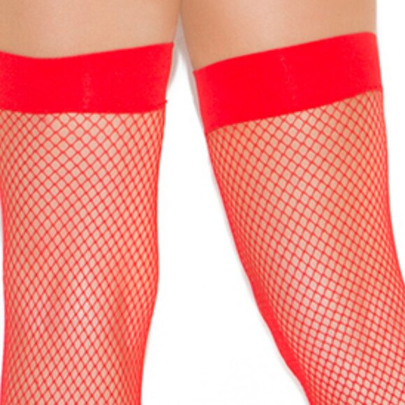 100% Nylon Red Fishnet Thigh High Stockings - Picture 2 of 7